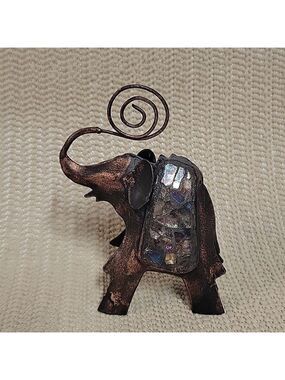 Bronze Metal Glass Inlay 5" Elephant Figure/Picture Holder, Unbranded